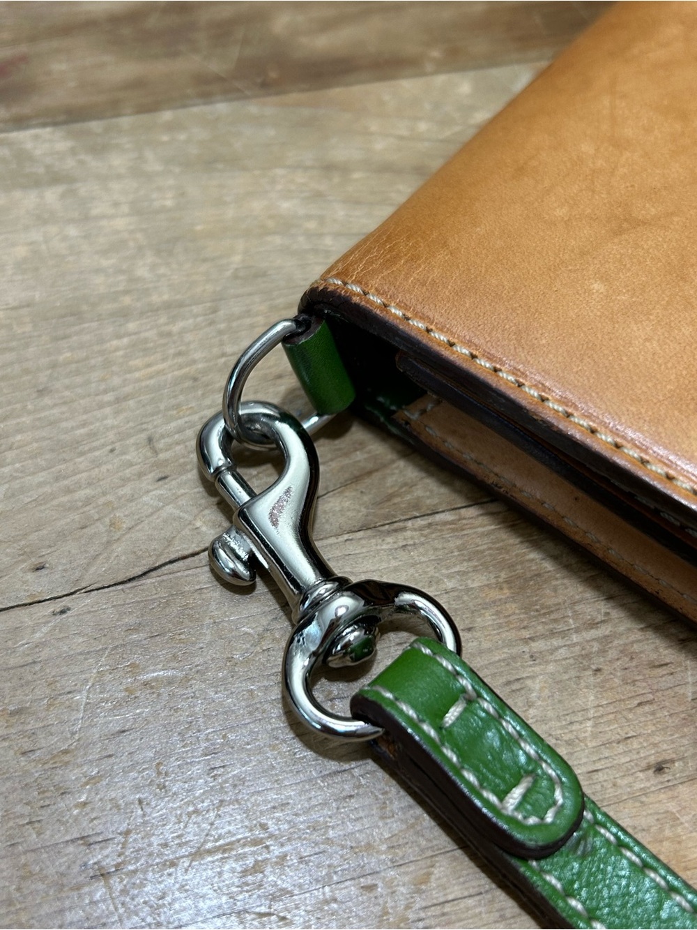 Coach Green & Natural Leather Wristlet - Picture 6 of 9